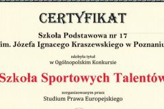 Certyfikat "Szkoła Sportowych Talentów"